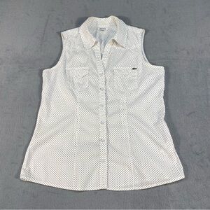 Buffalo David Bitton Petite Women’s White Polka Dot Sleeveless Shirt, size S/P